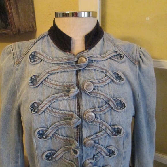 Free People Denim Military Jacket Long Small - Picture 2 of 10